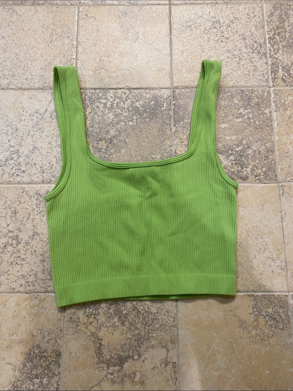 Zara Lime Ribbed Square-Neck Crop Tank
